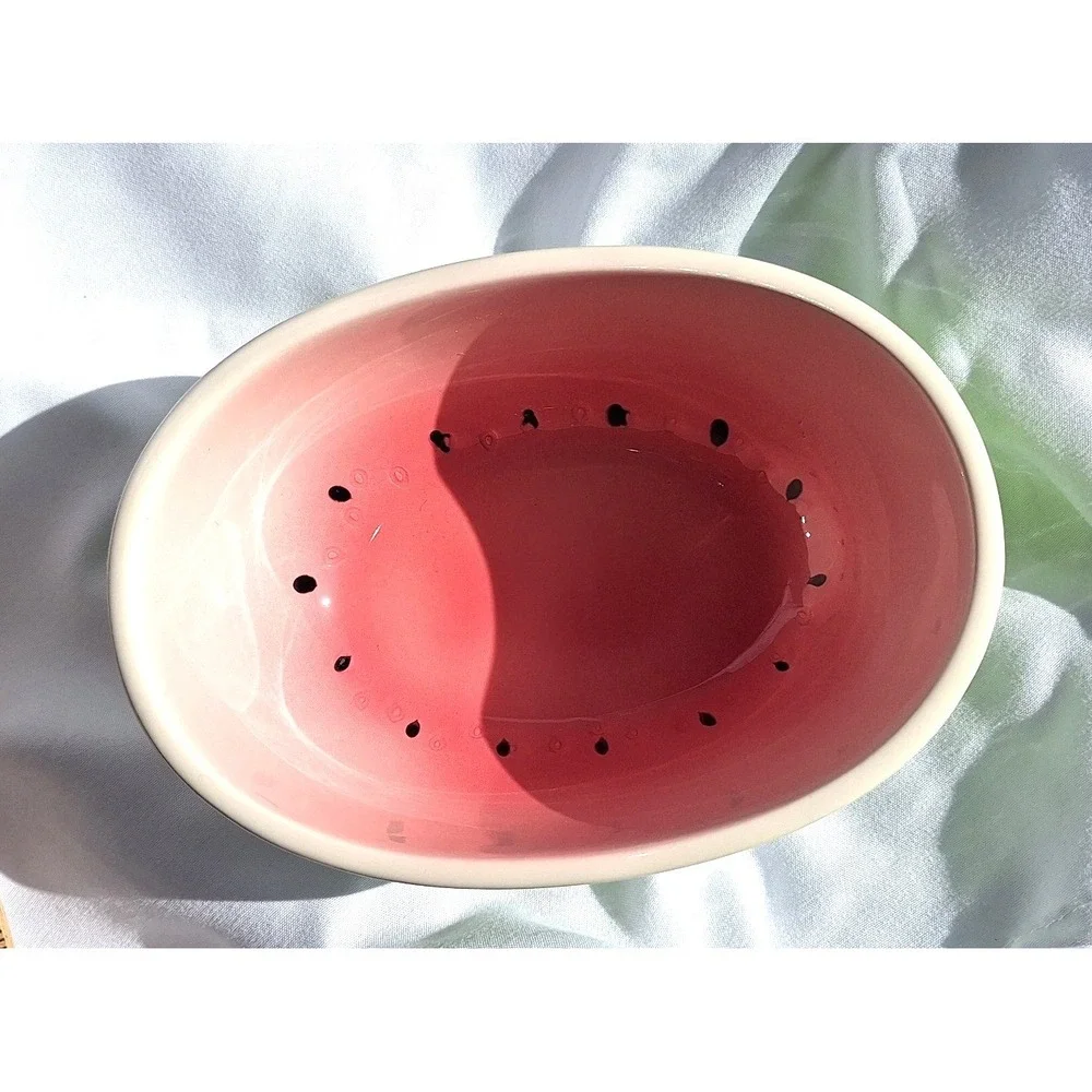 Vtg Pier One Japan Watermelon Ceramic Bowl Oval Pink Green Fruit Dish 550/5503